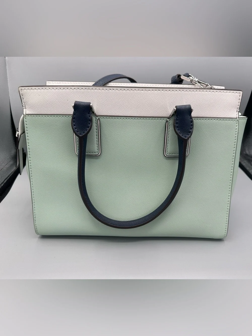kate spade Cameron Mint, White & Navy Structured Satchel - Picture 2 of 3